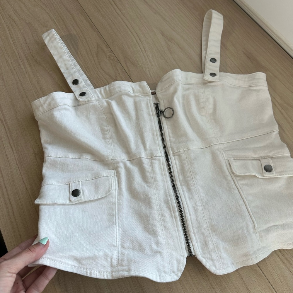 Free People White Denim Corset Top - Picture 5 of 7